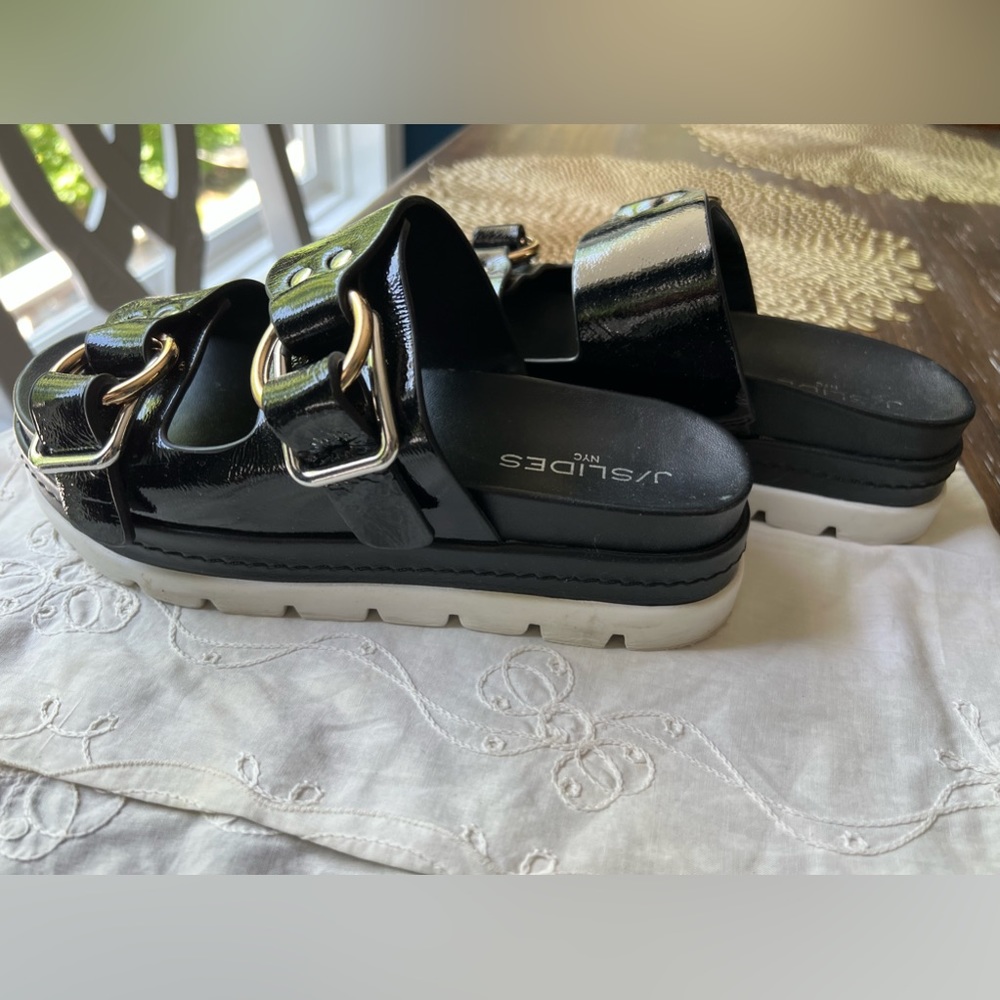 J/Slides NYC,  Baha platform Sandals. size 6.5. Black Leather.